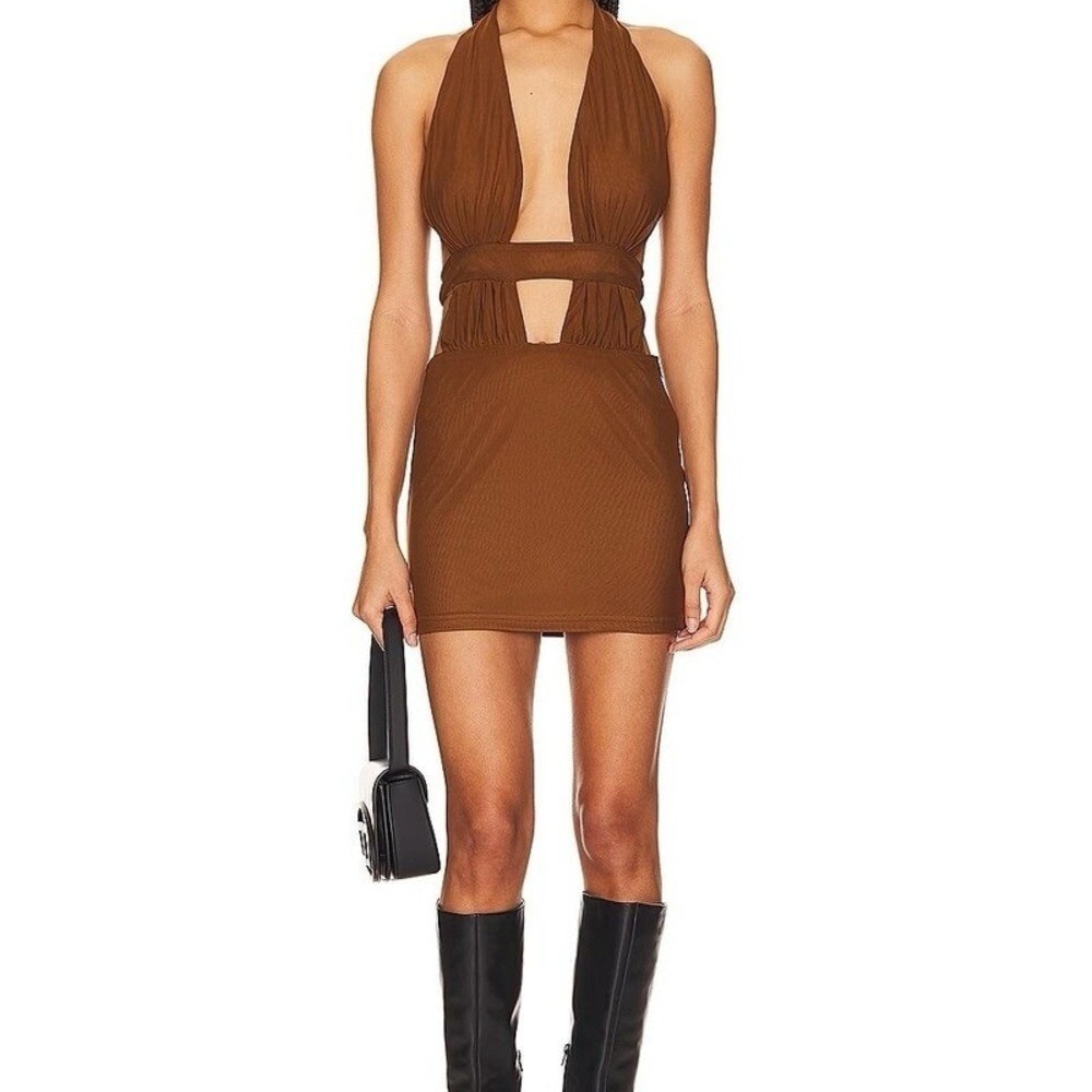 NWT Superdown Levi‎ Brown Backless Plunge Halter Dress
